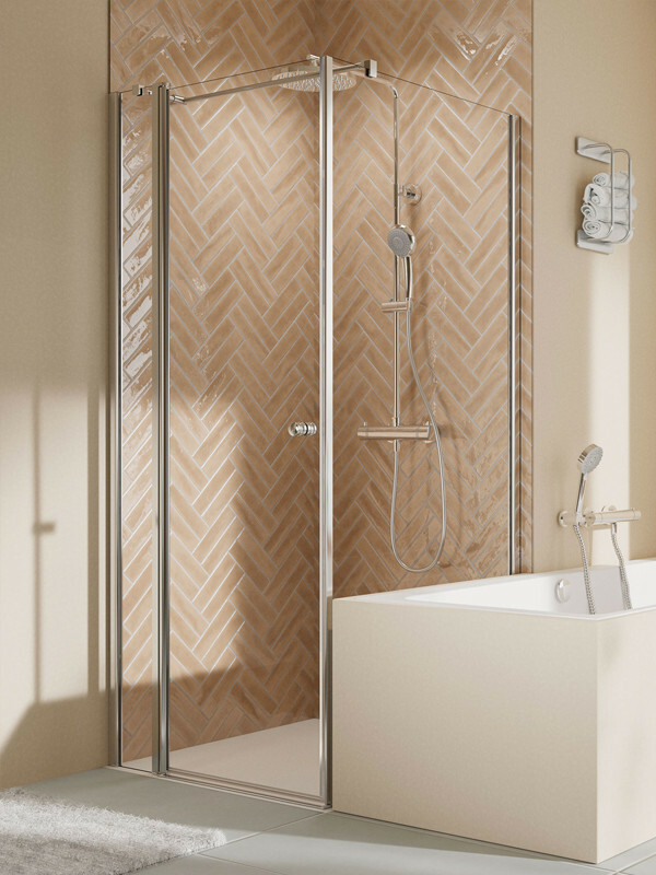 Produktbilder Breuer Elana 2.0 Eck-Duschkabine Drehtür mit Festteil und Badewannenseitenwand (neben der Wanne) | rundes Profil
