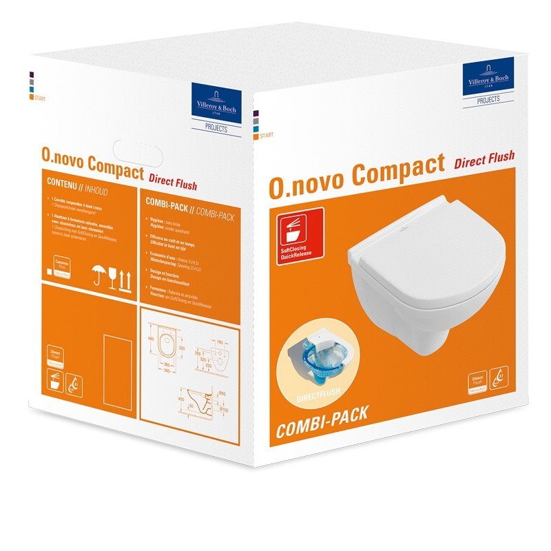 Produktbilder Villeroy & Boch O.novo Wand-WC Compact spülrandlos DirectFlush Combi-Pack